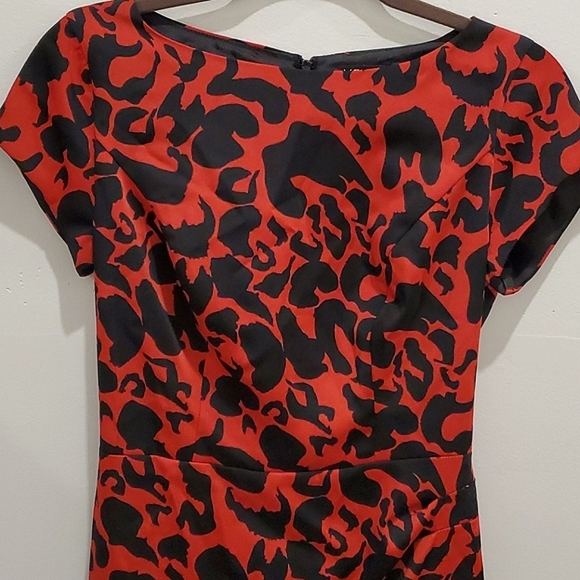 Venus Leopard Print Cap Sleeve Fitted Dress Red - Picture 3 of 12